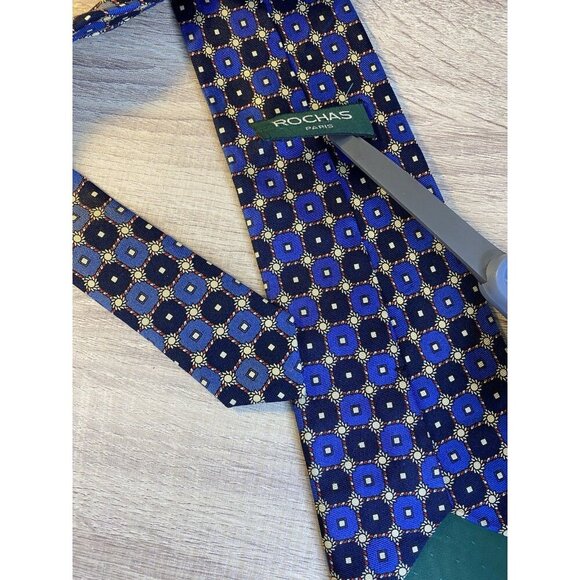 Rochas Paris 100% Silk Neck Tie Colorful Geometric Circle Print Handmade Blue - Picture 5 of 5